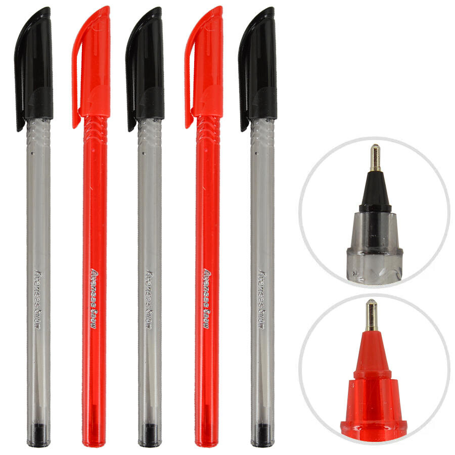 Avansas Snow Tükenmez Kalem 3 Siyah 2 Kırmızı Renk 5'li Paket